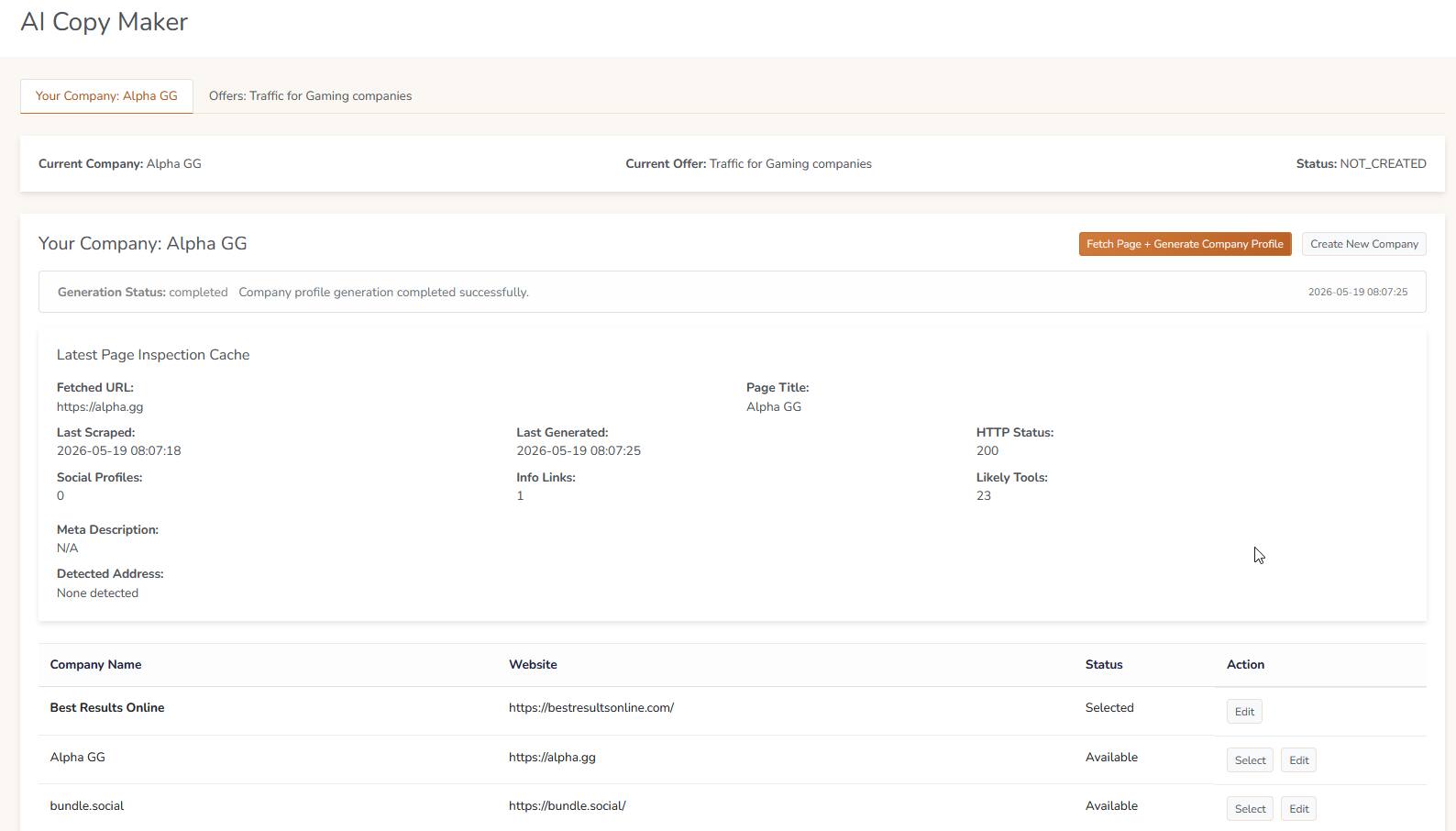 Ainboxer AI Copy Maker main workflow screenshot